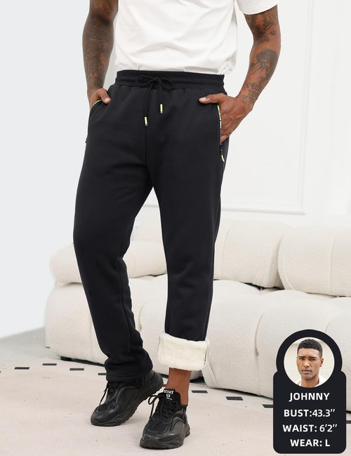 Gihuo Men's Fleece Sherpa Lined Athletic Sweatpants Winter Warm Pants (US, Alpha, Large, Regular, Regular, Black)
