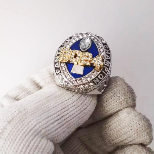 noblehead 2024 Fantasy Football Championship Ring | Heavy FFL Champion Ring | Gold Silver Tone Plated Award Trophy for Fantasy Football League Winner (Ring and Stand Together, Size 11)