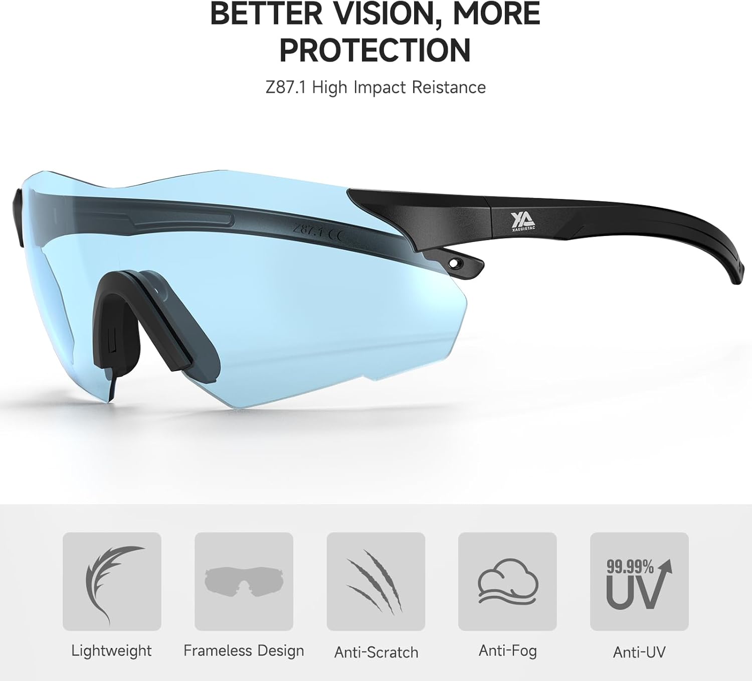 Xaegistac Safety Glasses - Anti-Fog Shooting Glasses with Wide Field of View & Soft Nose Pad | Ideal for Hunting & Airsoft