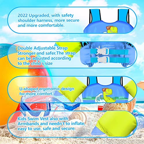 Kids Swim Vest Life Jacket for 30-55 lbs with Shoulder Harness - Blue-Green Variation