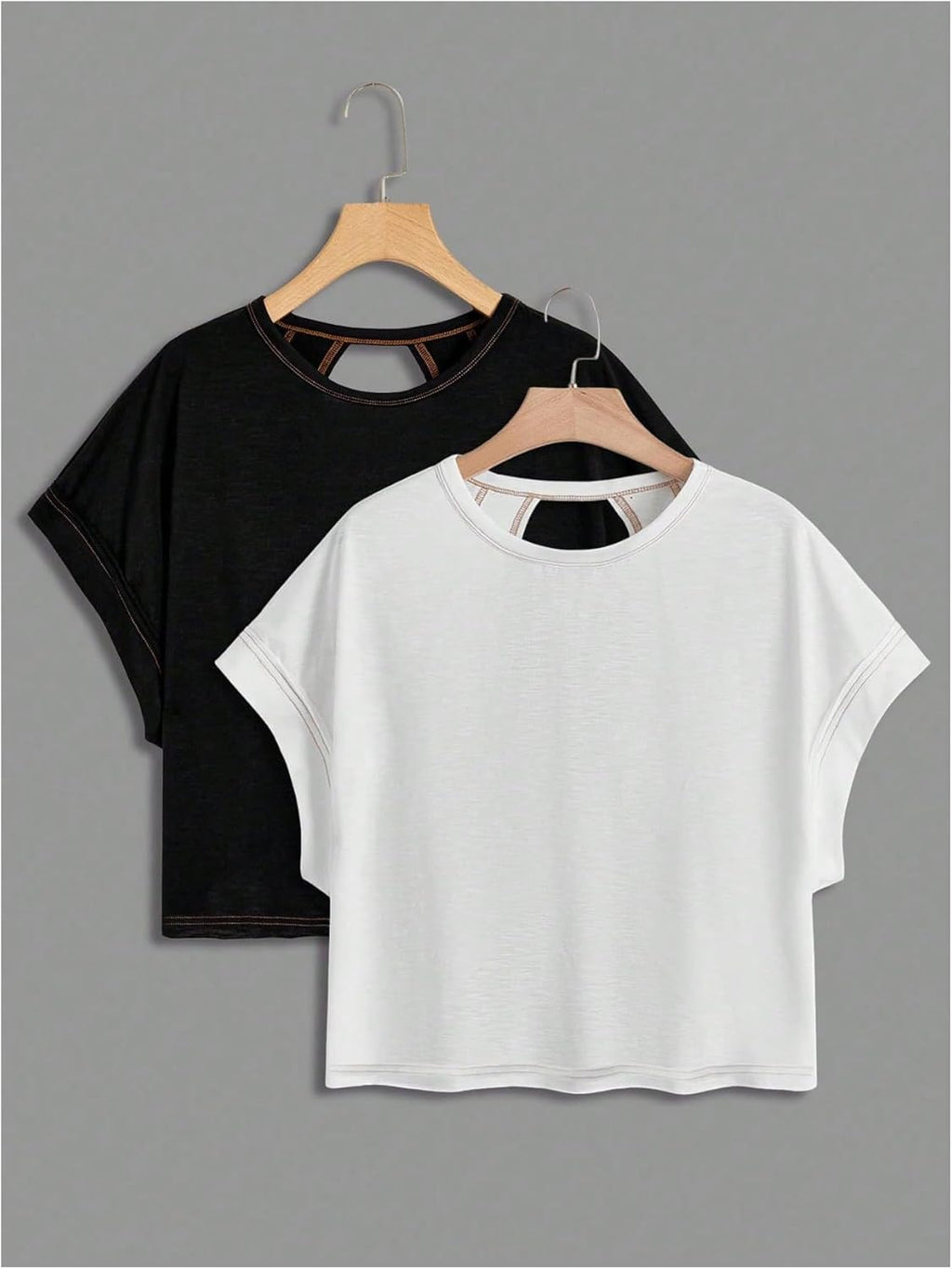 RoseSeek Girl's Backless Criss-Cross Short Sleeve Tops - Casual Crewneck Tees (2 Pack)