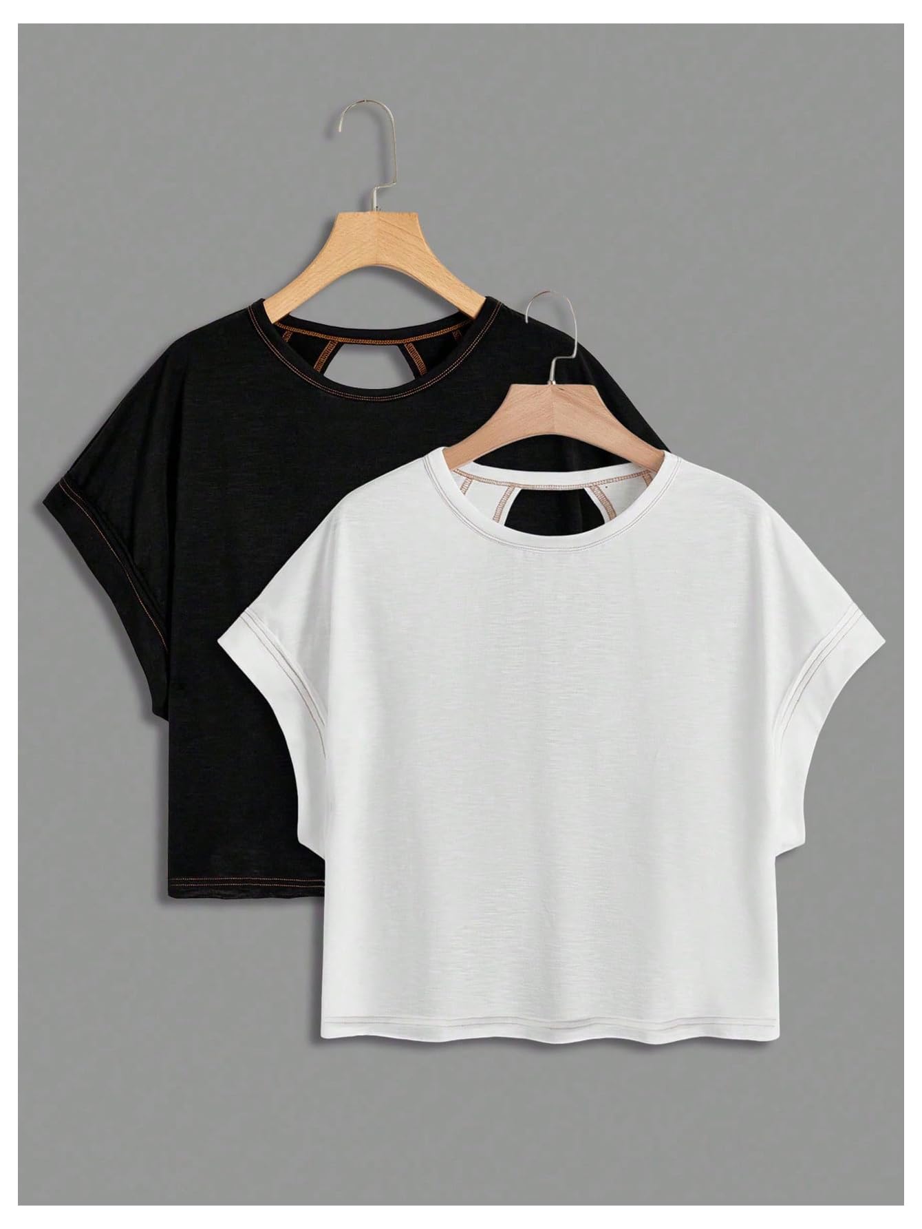 RoseSeek Girl's 2 Packs Open Back Backless Tops Criss Cross Short Sleeve T Shirts Crewneck Casual Tees Black White 11Y