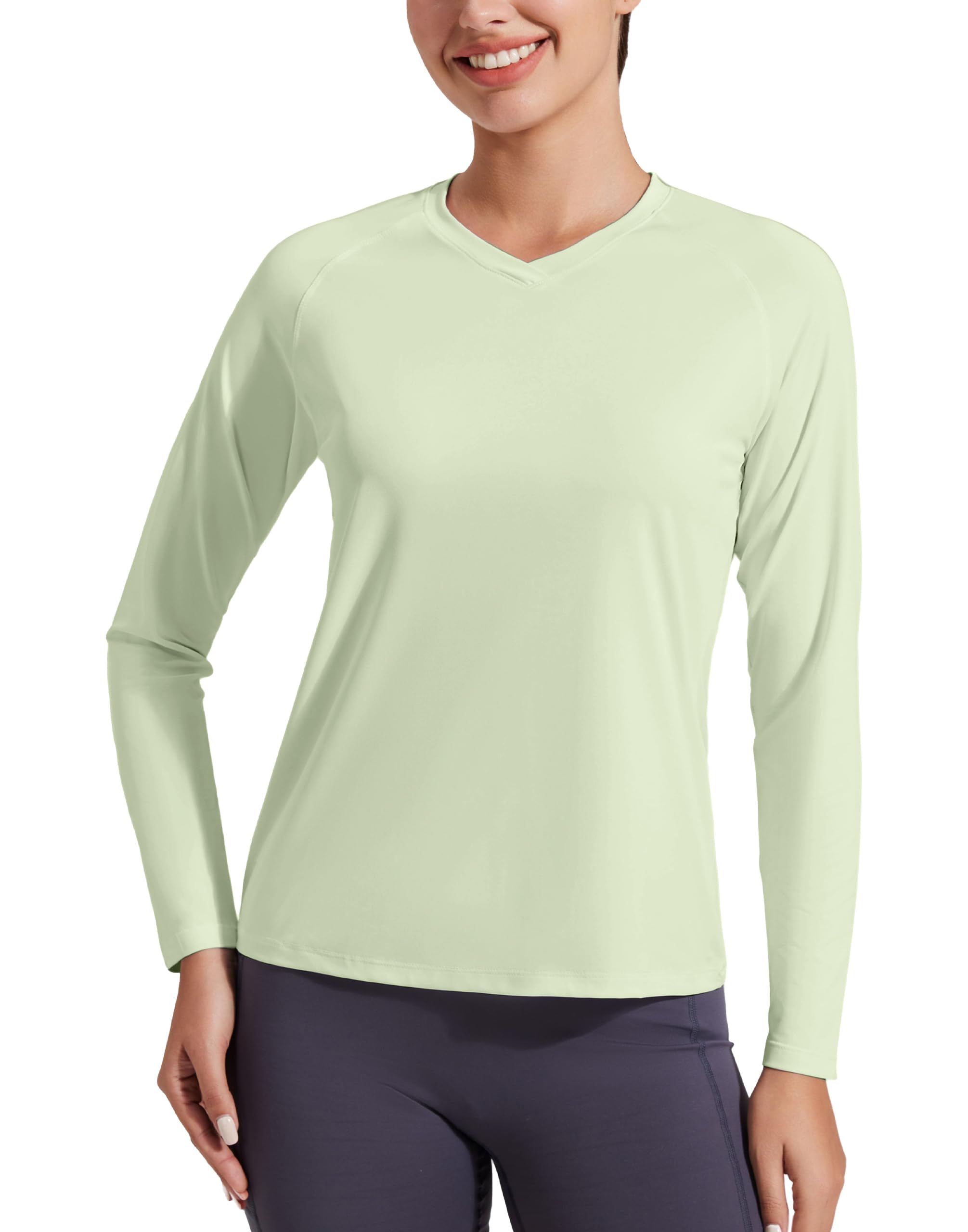 Pioneer Camp Womens UV Sun Shirt Long Sleeve Shirts for Women V Neck UPF50+ Workout Tops Quick Dry Rash Guard Hiking Shirt Pea Green