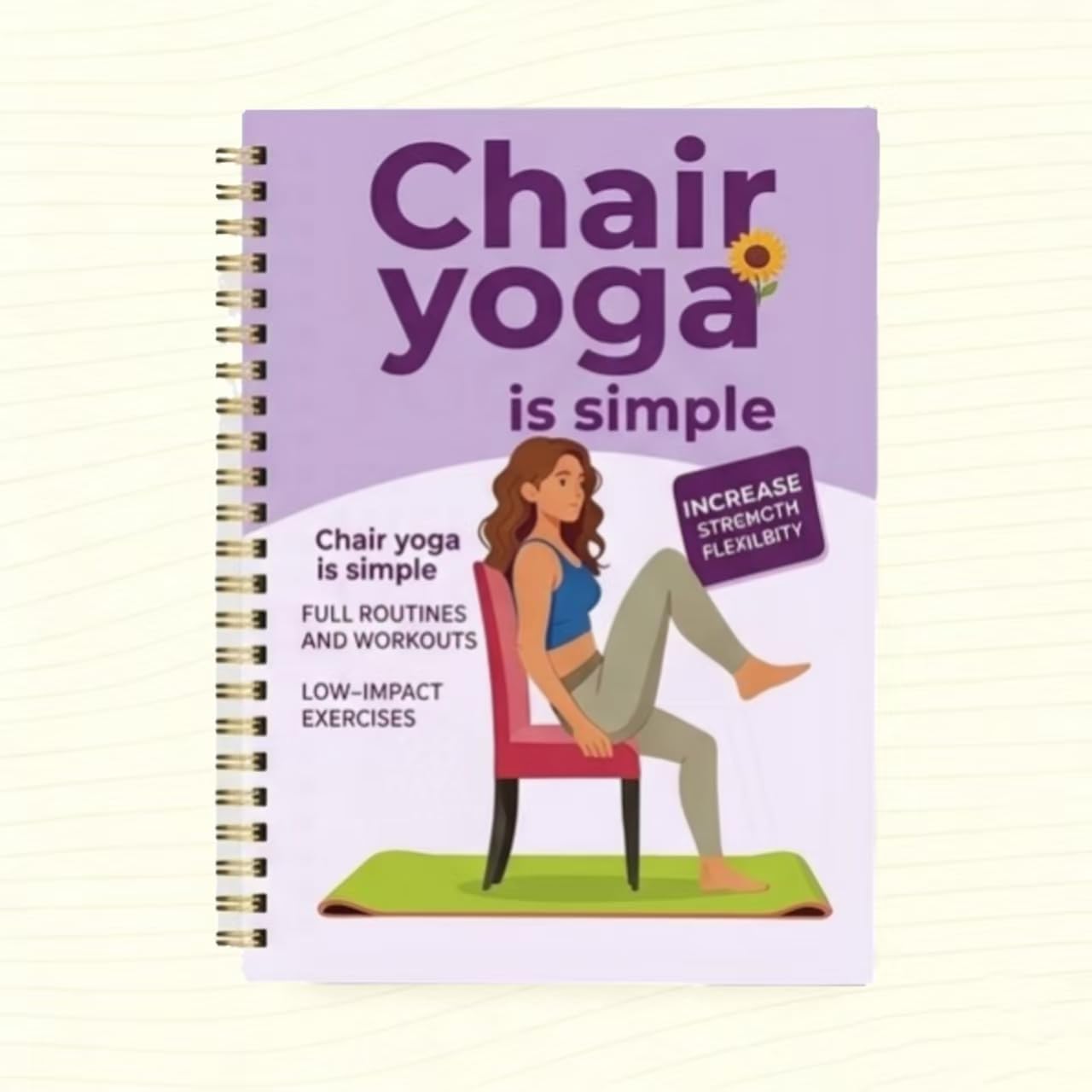 Skiennix 30-Day Chair Yoga Guide Book - 60 Beginner Workouts for Weight Loss & Flexibility | Spiral Bound (5.5x8.3 Inch, Deep Purple)