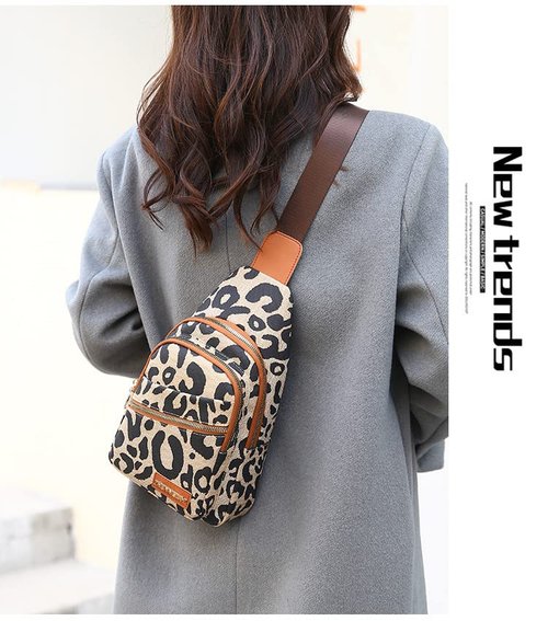 Hiriotin Leopard Print Chest Bag for Women Letter Print Crossbody Sling Backpack with Wide Strap Multipurpose Fanny Daypack (leopard print)