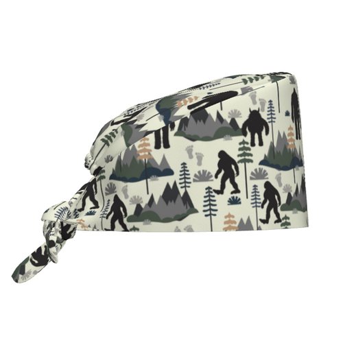 Big Sasquatch Foots Sasquatch Working Cap Scrub Cap with Sweatband Adjustable Unisex Men Women Tie Back Hat Nurse Surgical Caps