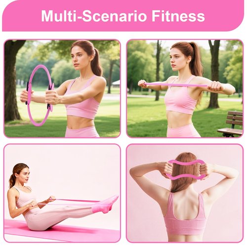 CoreHarmony Home Pilates Workout Set for Women, Magic Circle Ring with Mini Ball, Stretch Loop Band, Workout Towel and Grip Socks, Valentine’s Day Gift for Her