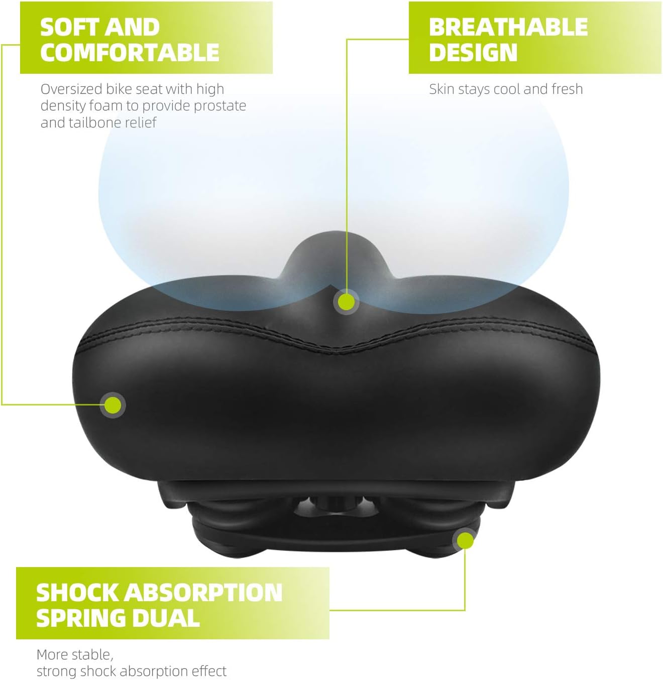 Skiennix Wide Bicycle Seat - Comfortable Memory Foam, Sweatproof Design | Best Replacement for Exercise & Mountain Bikes