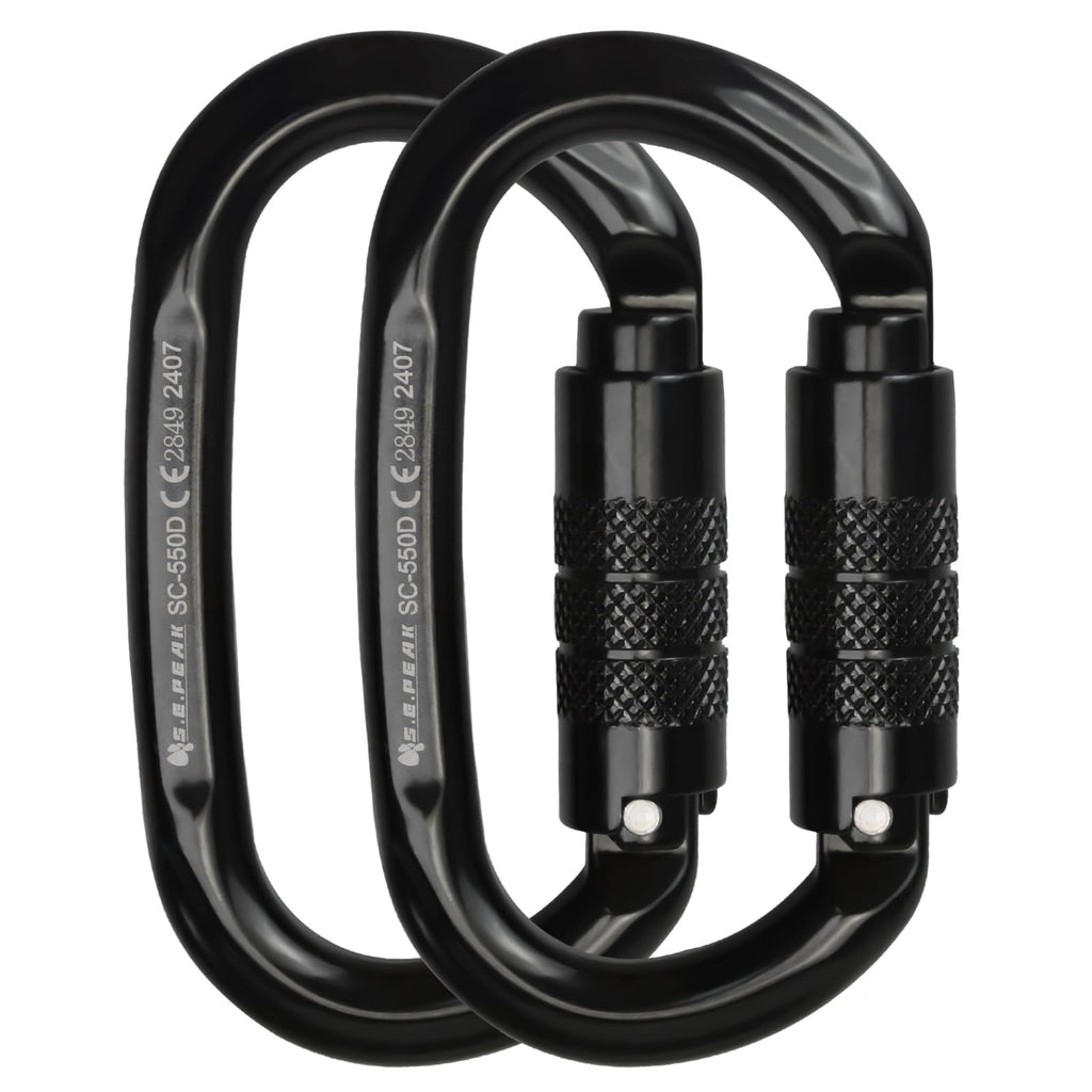S.E.PEAK UIAA & CE 24kN Oval Climbing Twist Clip for Outdoor Activities, Stormproof, Hiking, Mountaineering, Climbing, Camping, Fishing, Hunting, Skiing, Snowshoeing,Black,2pc