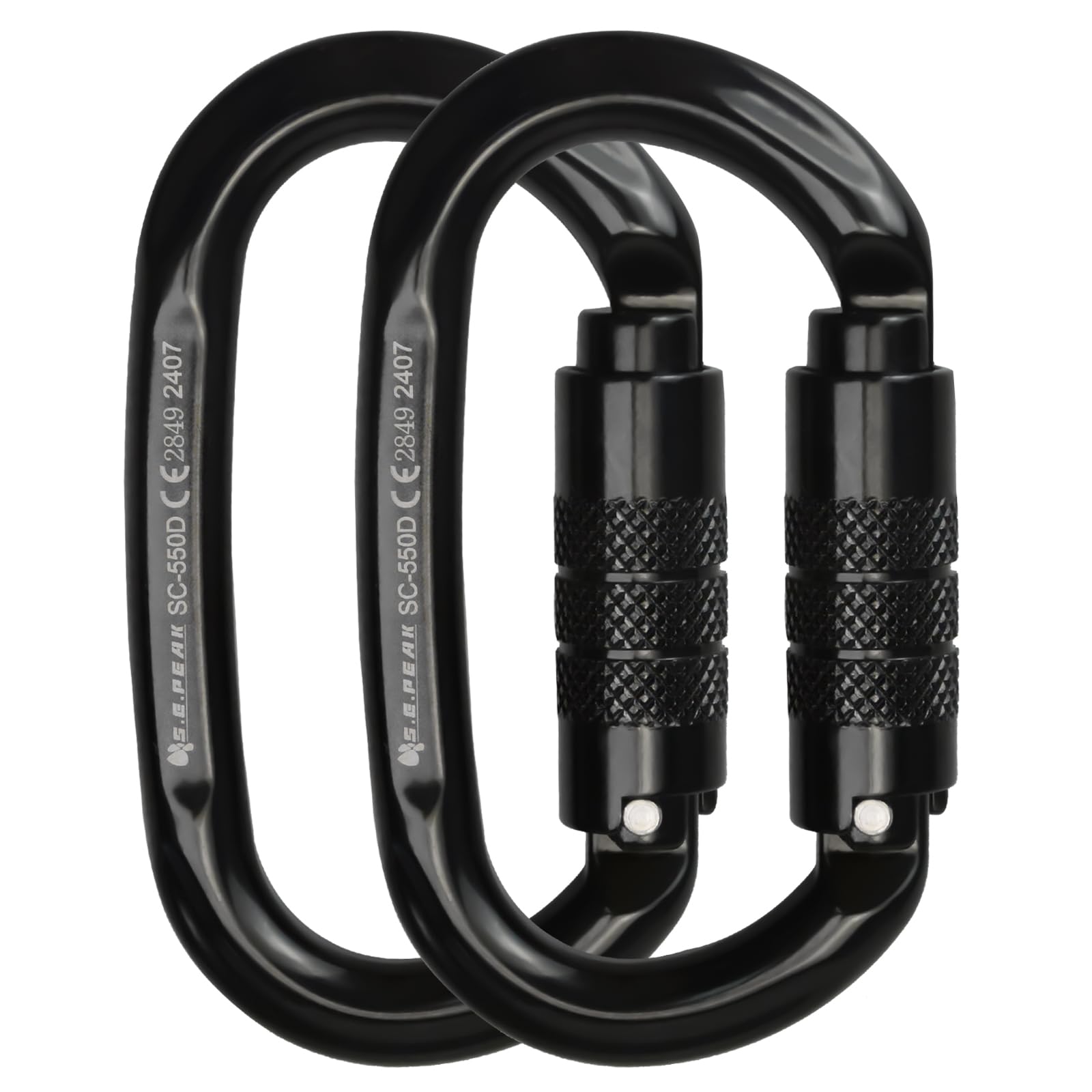 S.E.PEAK UIAA & CE 24kN Oval Climbing Twist Clip for Outdoor Activities, Stormproof, Hiking, Mountaineering, Climbing, Camping, Fishing, Hunting, Skiing, Snowshoeing,Black,2pc