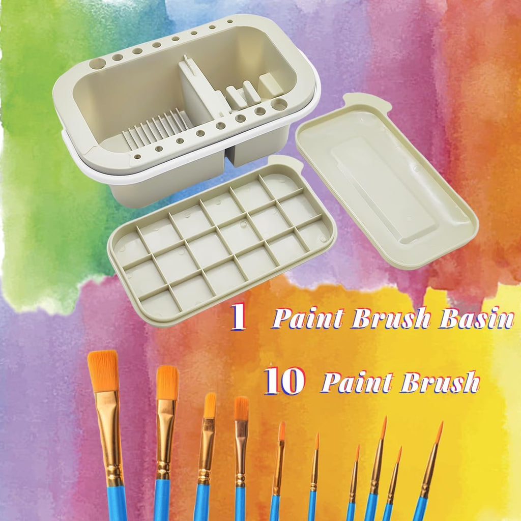 ZLY Paint Brush Cleaner Basin Set - 10 PCS Paint Brushes & Organizer for Acrylic & Watercolor (Gray)