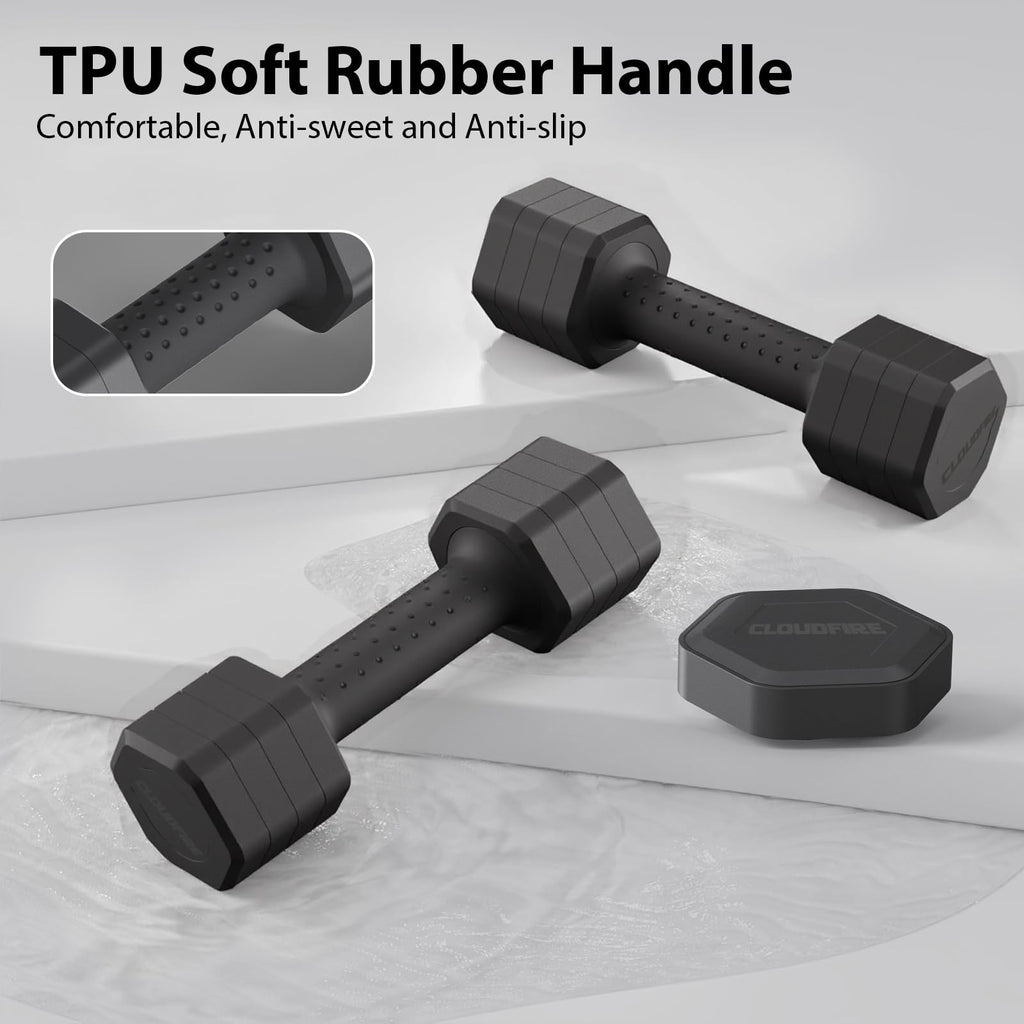 Adjustable Dumbbell Set of 2, Adjustable Dumbbells 5lb with TPU Soft Rubber Handle for Home Gym Exercise Training, Hand Weights for Women at Home (Black)