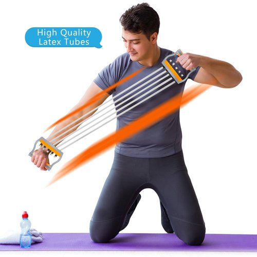 TOCO FREIDO Chest Expander, 5 Tubes Ajustable Arm Strength Trainer, Exercise Resistance Bands for Home Fitness Muscle Training