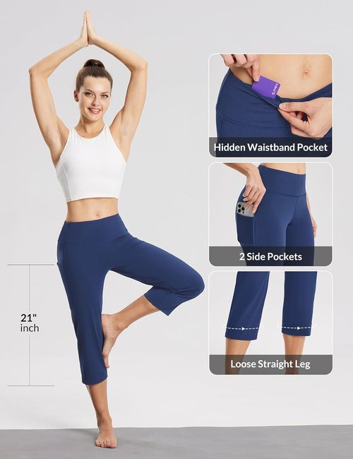 Baleaf Women's Yoga Capri Pants - High Waist Leggings with Pockets for Summer Workouts