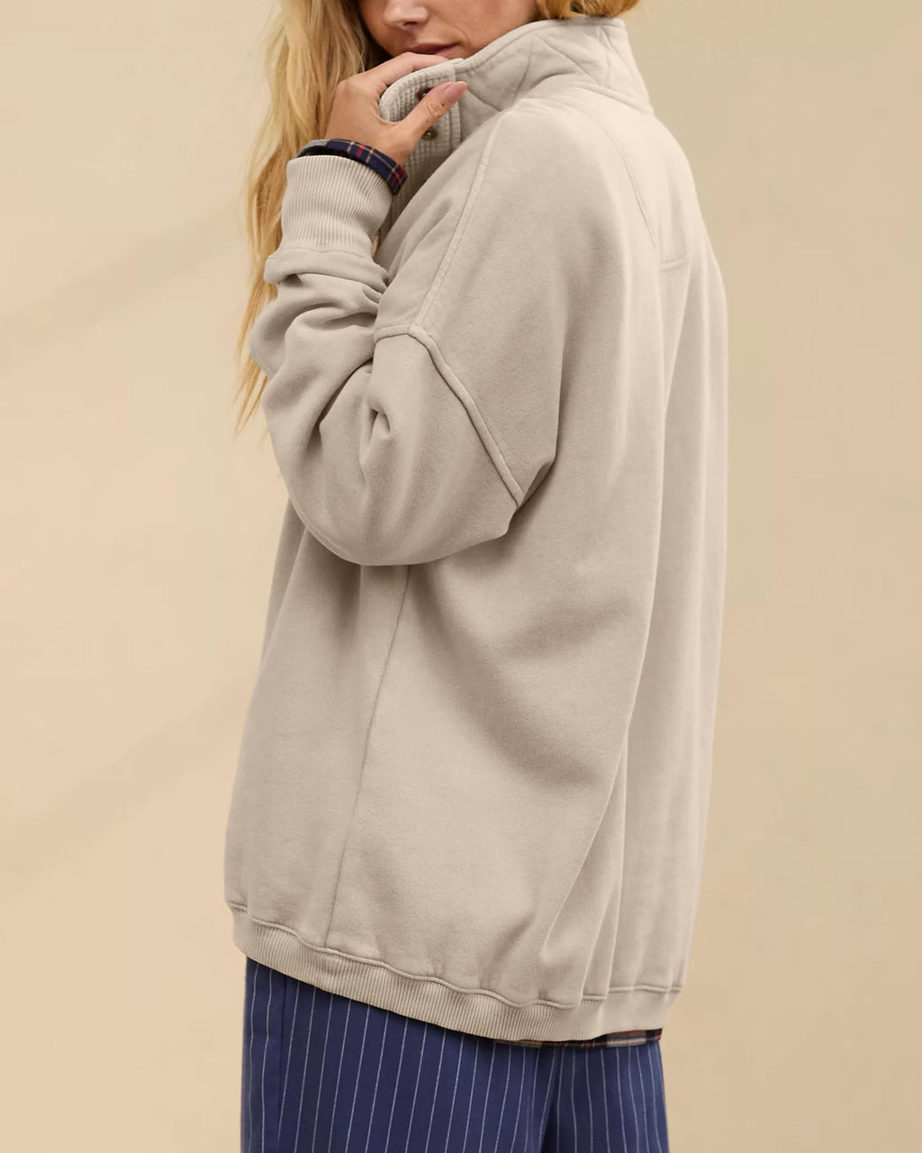 Gacaky Sweatshirt for Women Oversized Casual Long Sleeve Button Henley Neck Pullover Tops Fashion Outfits Clothes Khakigray S