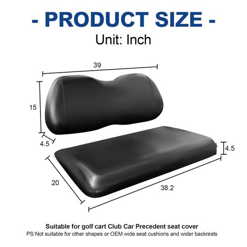 NOKINS Golf Cart Seat Covers Leather Front Seat Cover Fit Club Car Precedent,Smooth and Simple Style,No Stapler,Golf Cart Vinyl Waterproof Replacement Seat Cover, Black