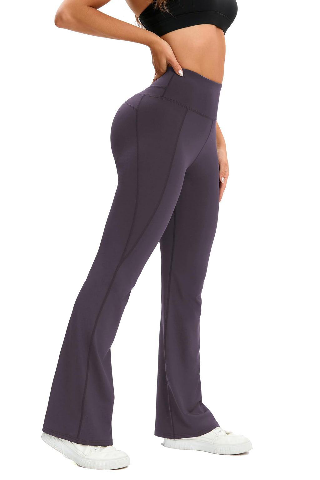 LALA BIRDS Flare Leggings for Women,High Waisted Women Yoga Pants with Tummy Control,Casual Bell Bottoms Flared Leggings for Yoga,Workout,Gym (US, Alpha, Small, Regular, Long, Dark Purple)
