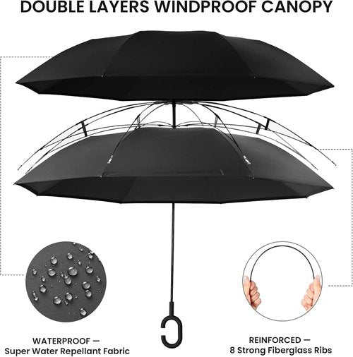 G4Free Inverted Reverse Umbrella - Windproof Double Layer with C-Shaped Handle | 48/62 Inch Size