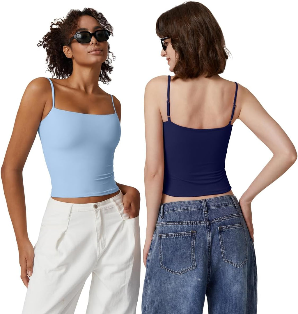 QINSEN Women's Adjustable Spaghetti Strap Tank Top - Double Lined Sleeveless Camisole Shirt
