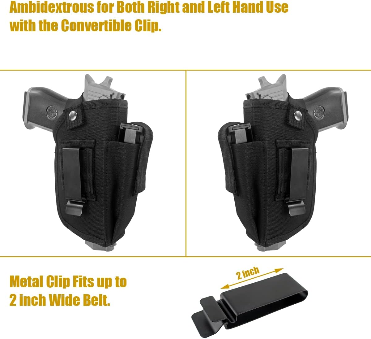 Skiennix Concealed Carry Gun Holster - IWB/OWB for Handgun with Laser Light | Ambidextrous Design