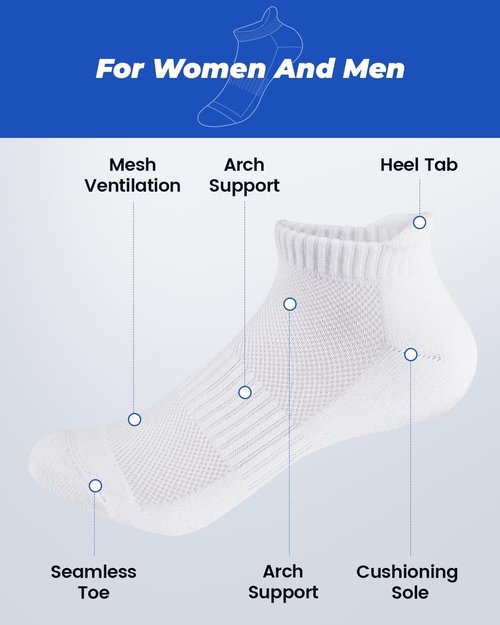IDEGG Ankle Performance Athletic Running Socks - 8 Pairs Low Cut Sports Tab for Men & Women