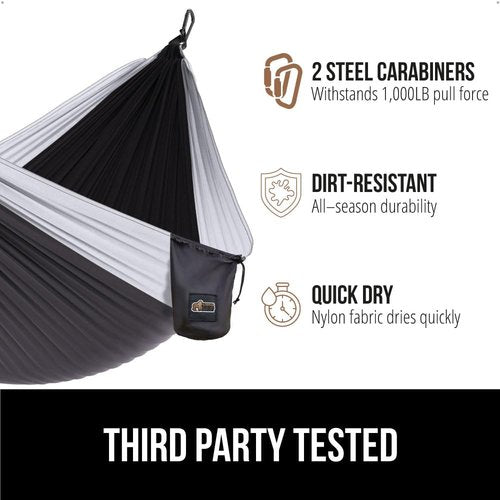 GORILLA GRIP Durable Camping Hammock with Heavy Duty Tree Straps, Portable Hammocks for Outside, Easy to Use Travel Swing Chair, Outdoor Camper Hiker Essentials, Backpacking Gear Gifts, Double, Purple