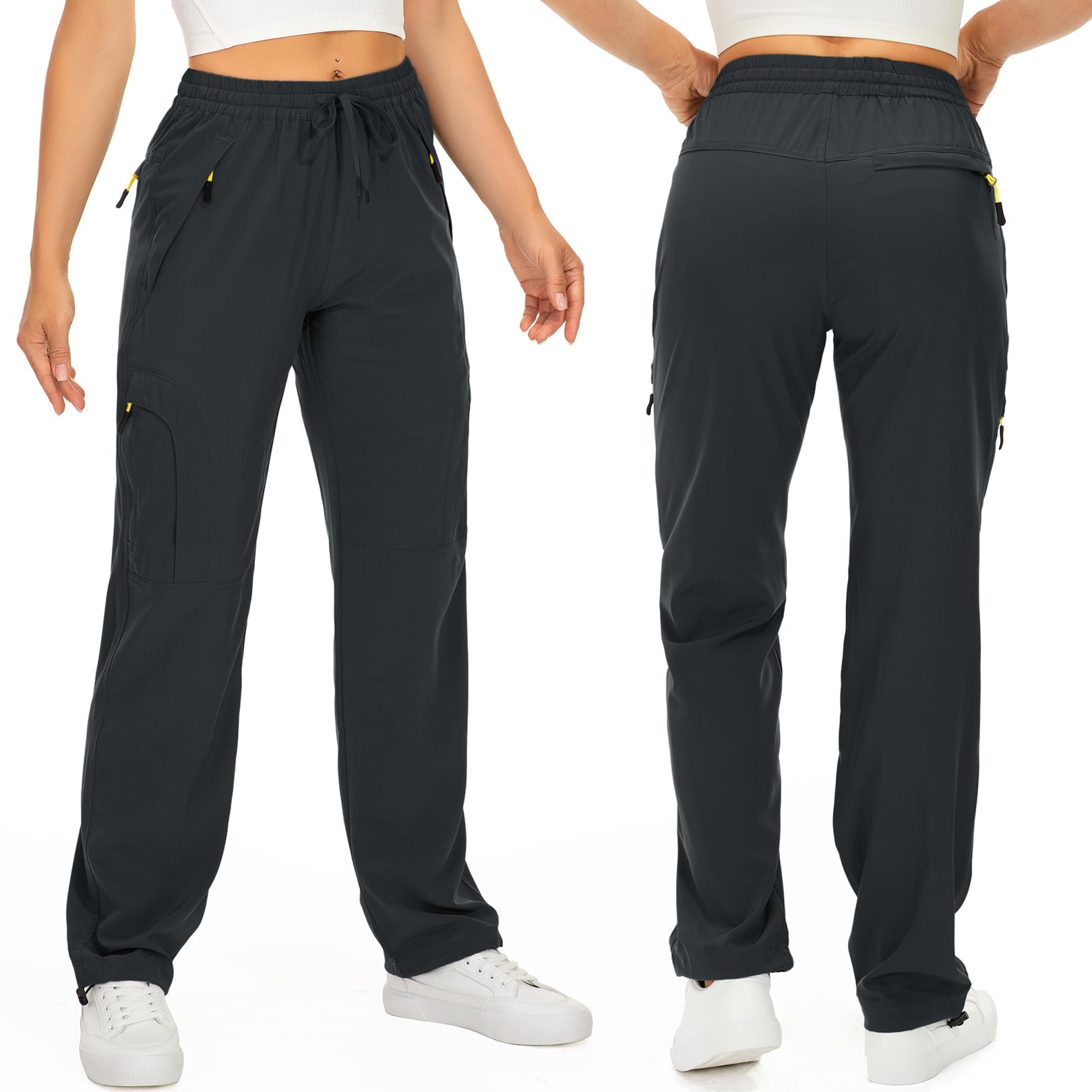 Womens Hiking Pants Quick Dry UPF 50 Lightweight Travel Golf Cargo Safari Pants Zipper Pockets,6608,Dark Grey,Petite XS
