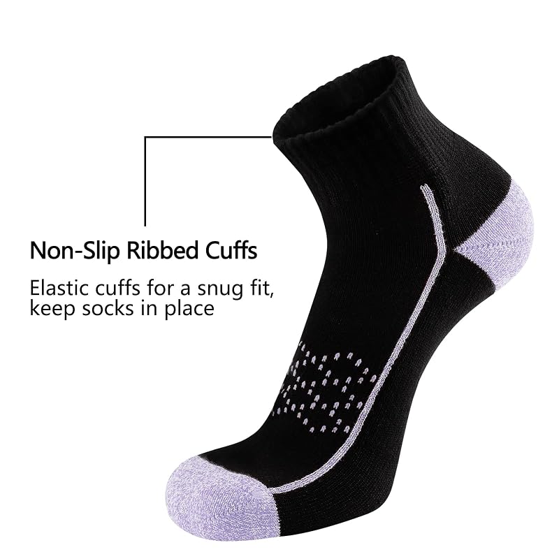 Women’s Ankle Athletic Socks - Thick Cushioned Low Cut Running Socks, 6 Pack (Black-6pack+9-11)