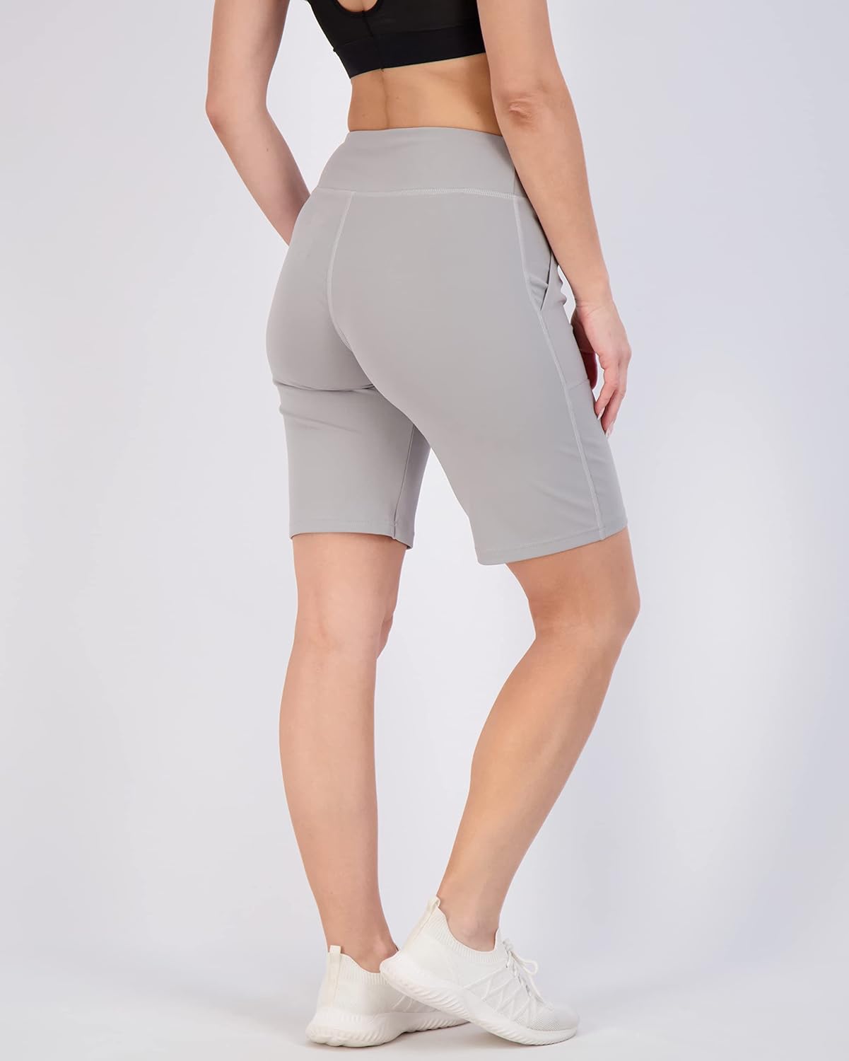 Real Essentials Women's Bermuda Shorts - 9" High Waisted with Pockets | Casual Athletic (Plus Sizes Available)