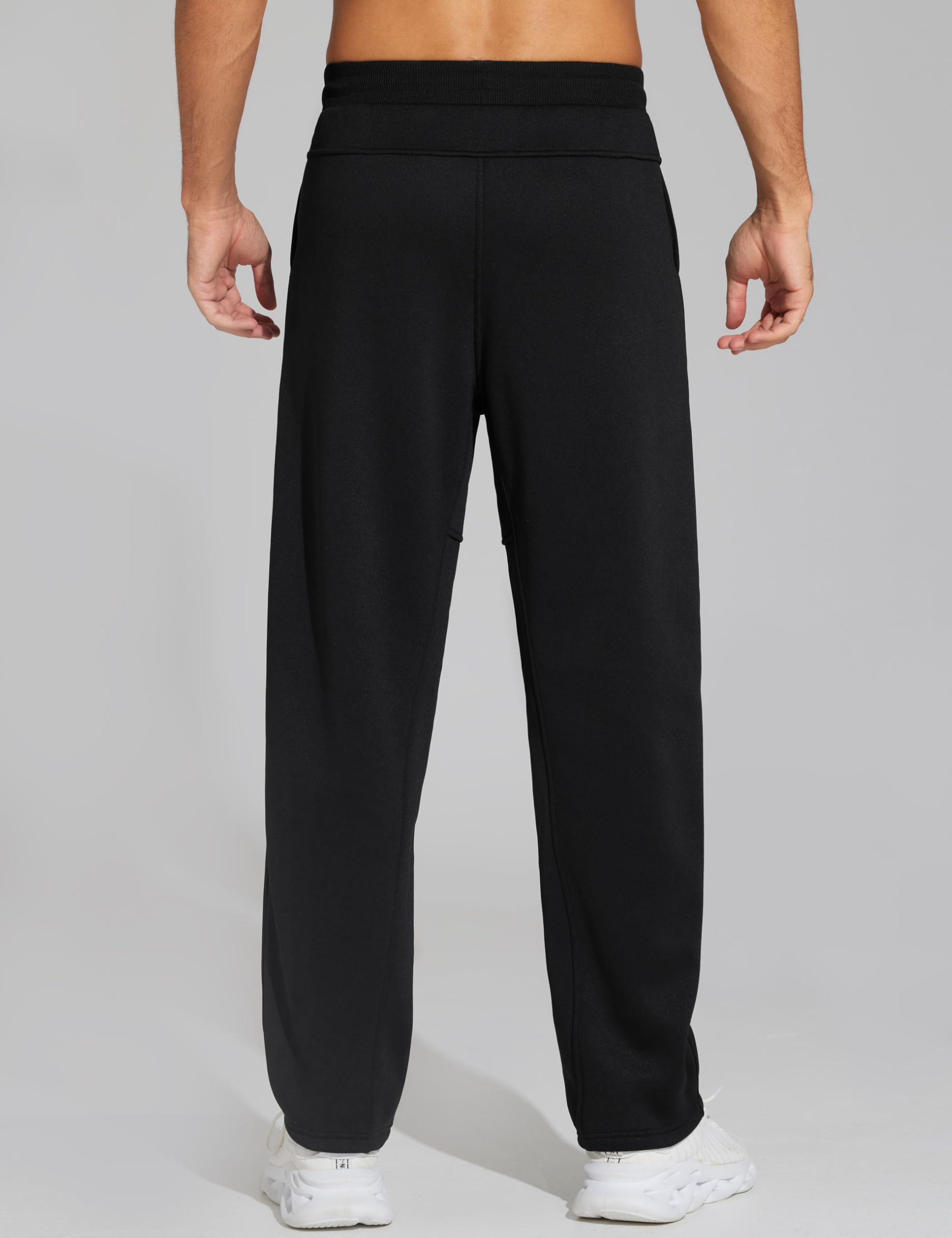 THE GYM PEOPLE Men's Baggy Sweatpants Fleece Drawstring Straight Leg Open Bottom Workout Pants with Pockets Black