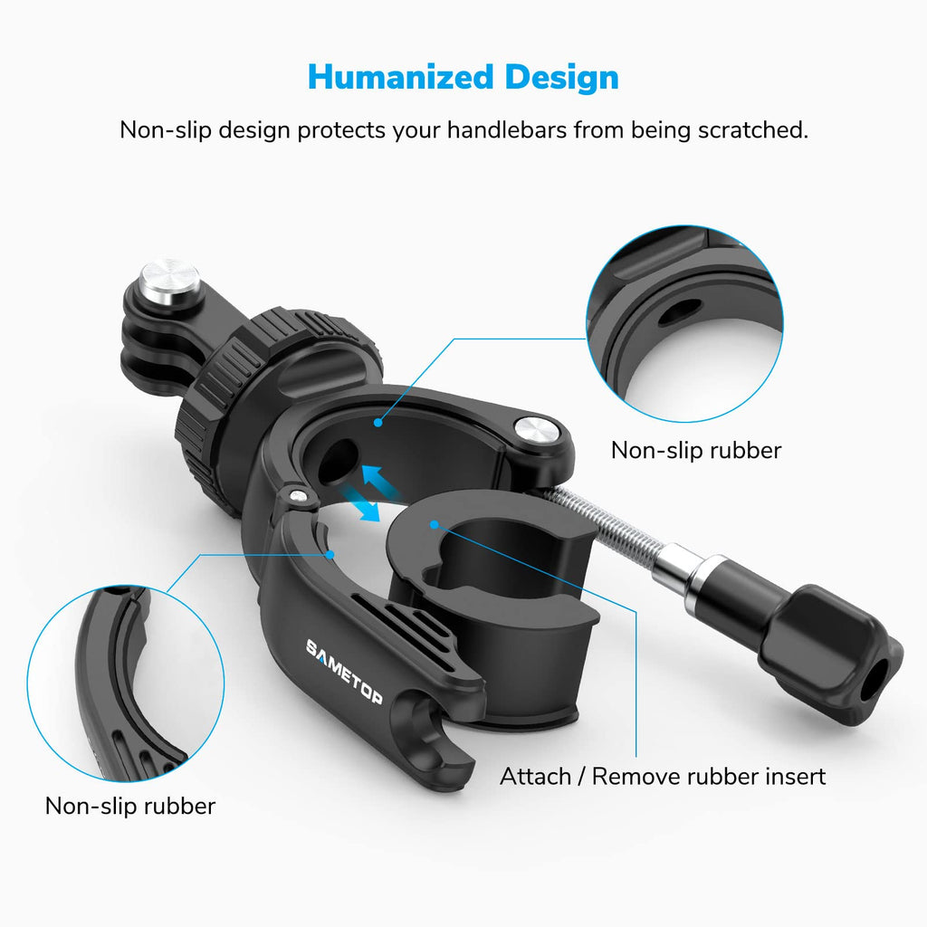 Sametop Handlebar Bike Pole Mount Motorcycle Clamp Mount Compatible with GoPro Hero 13 12 11 10 9 8 7 6 5 Session DJI Action Cameras - 360 Degree Rotation