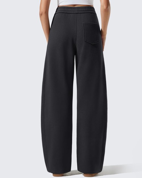 G4Free Fleece Lined Sweatpants Women Cotton Warm Yoga Pants Wide Leg with Pockets Comfy Warm Thermal Trouser((Black,M,29")