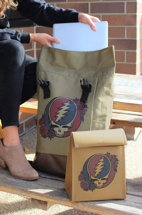 Ripple Junction Grateful Dead Canvas Roll Top Backpack Bag w/Vegan Leather Reinforced Bottom Dual Adjustable Shoulder Straps Steal Your Face Logo Officially Licensed