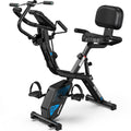 pooboo Folding Exercise Bike, Foldable Upright Stationary Bike, Indoor Cycling Magnetic X-Bike with 8-Level Adjustable Resistance, 6.6 LBS Flywheel, 300LB Capacity, Back Support Cushion for Home Gym