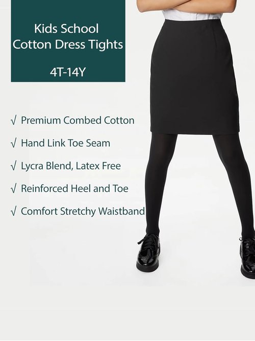 COTTON DAY Kids Girls School Dress - Stylish Cotton Tights in Black, White, Navy & Burgundy