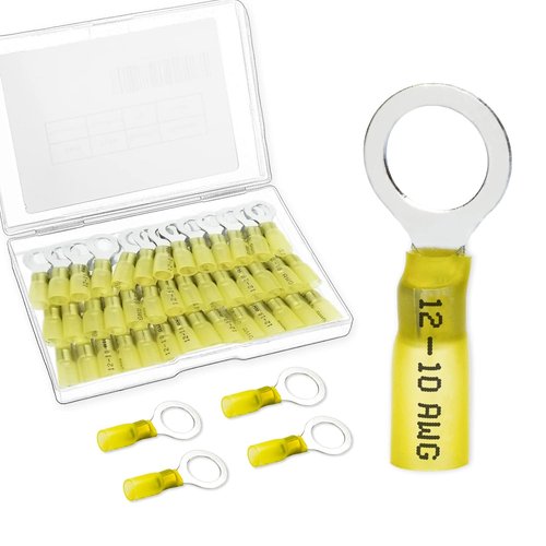 Housun 60 PCS Heat Shrink Wire Connectors - 12-10 AWG Ring Terminals for Automotive & Marine Use