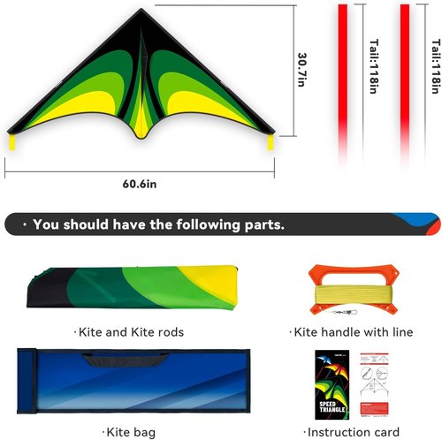 Delta Kite Set - Easy Launch for Kids & Adults | Perfect for Beach & Park Activities (Speed Triangle - G, 1)