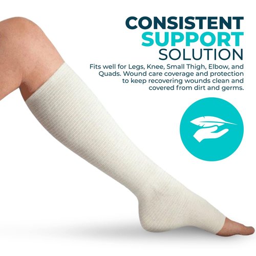 Tubular Compression Bandage Size F (4” x 33 ft) – Elastic Stockinette Support Sleeve for Large Knee, Thigh, Leg & Arm – Cut-to-Fit, Washable Reusable, No Pins/Tape – Includes Bandage Medical Scissors