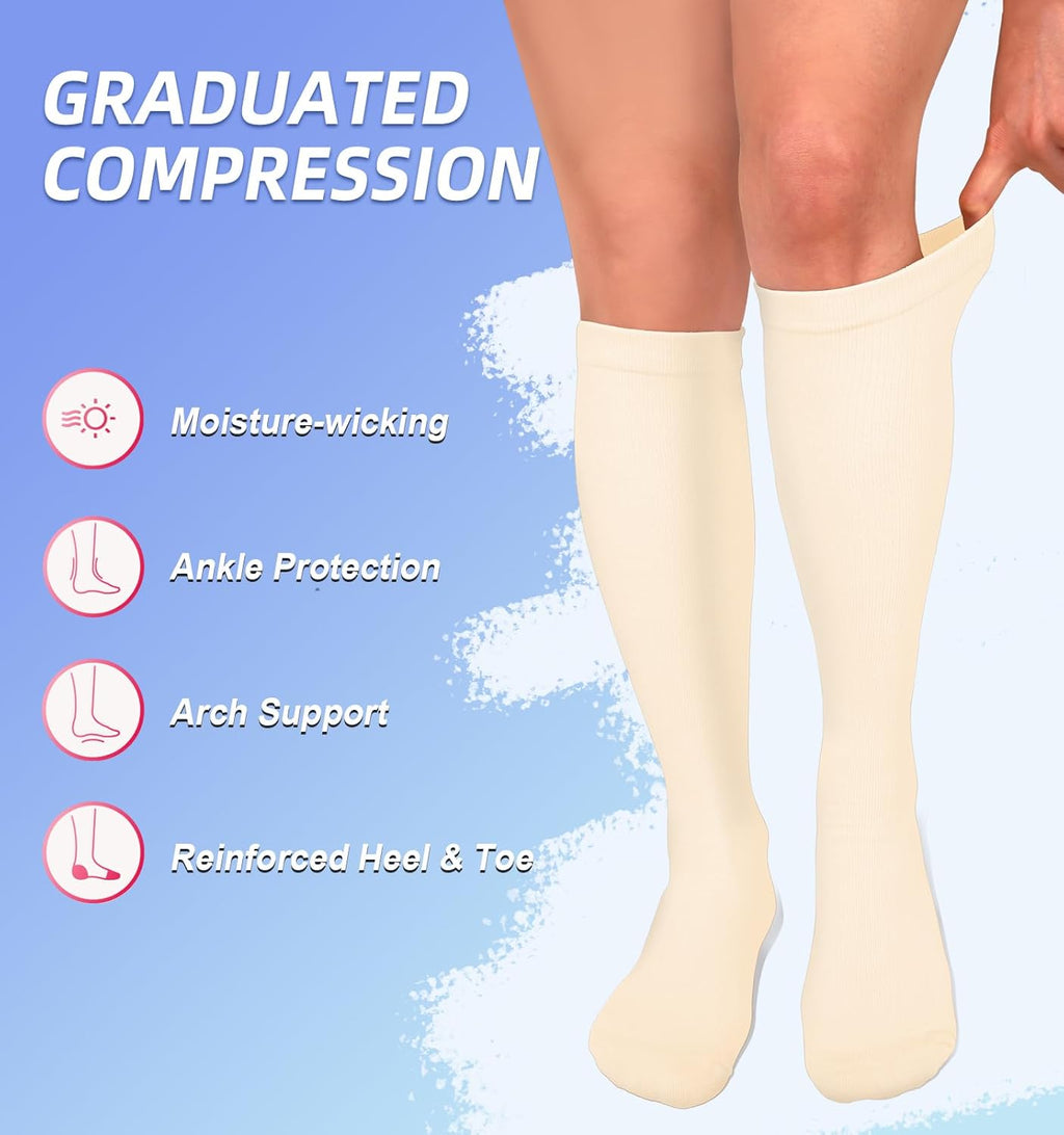 Skiennix Compression Socks - 15-20 mmHg Circulation Support for Men & Women | 4 Pairs for Nurses, Running, Hiking, Travel
