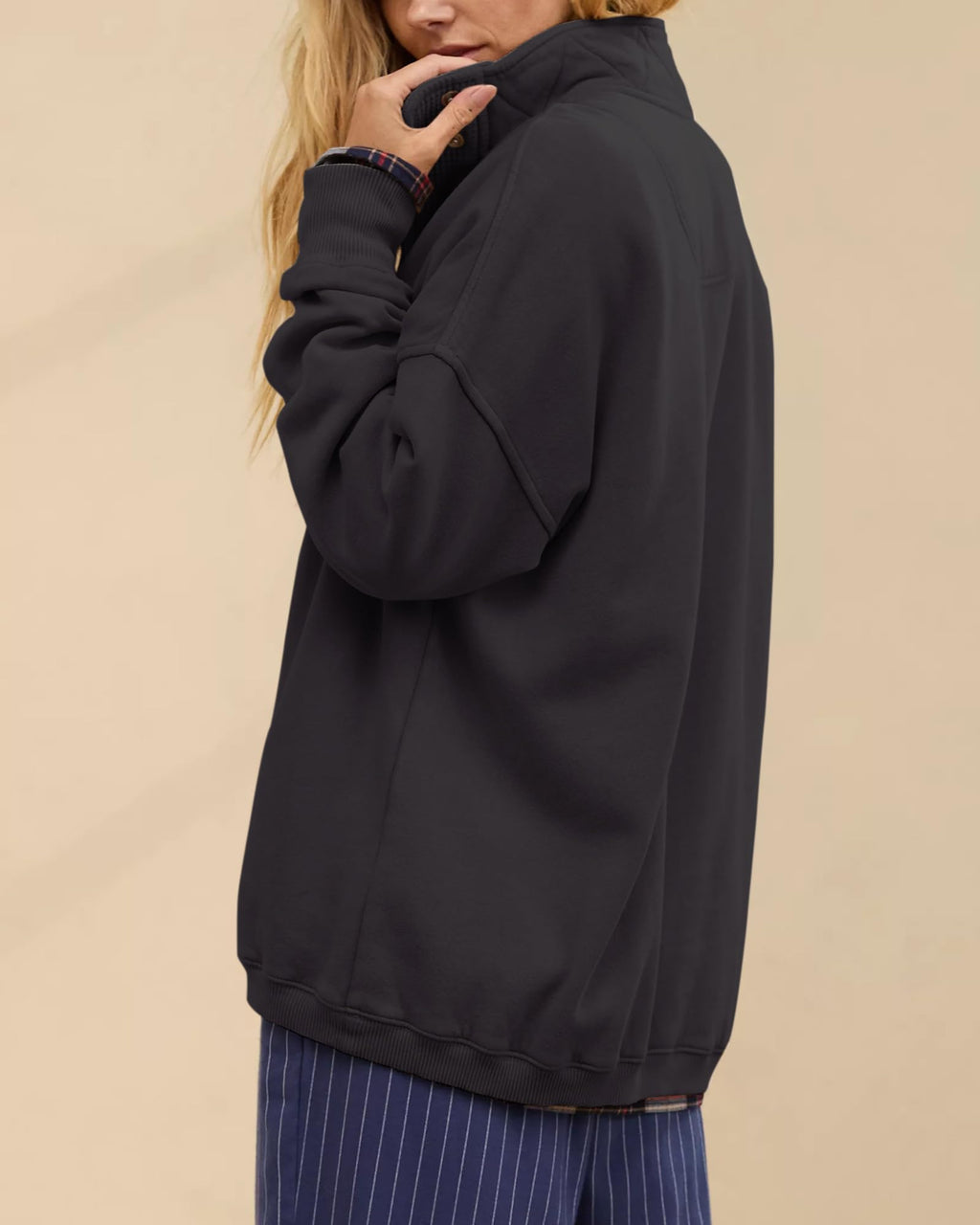 Gacaky Sweatshirt for Women Oversized Casual Long Sleeve Button Henley Neck Pullover Tops Fashion Outfits Clothes Black XX-Large