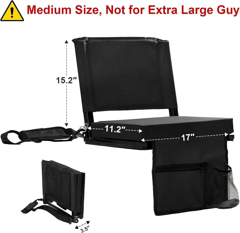 Skiennix Stadium Seats - Comfortable Folding Bleacher Chairs with Back Support & Cushion | 3 Mesh Pockets