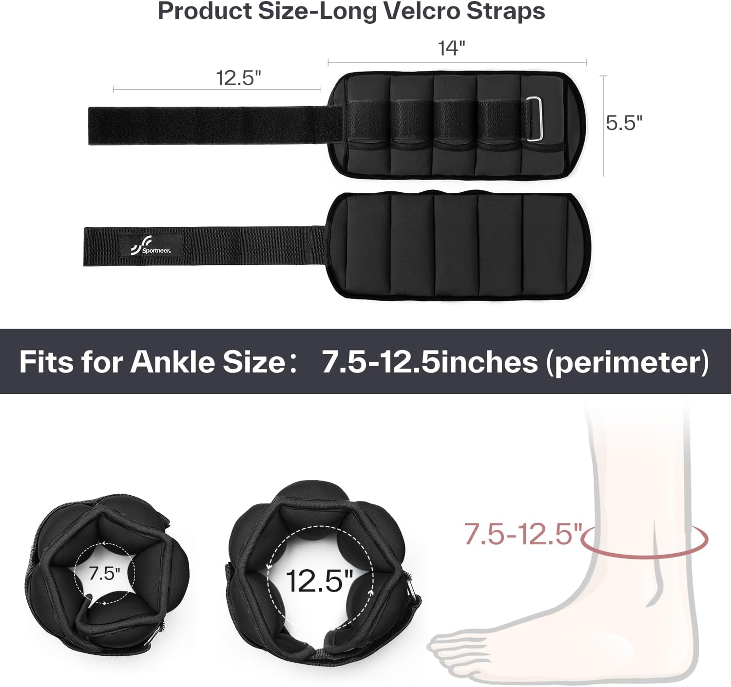 Sportneer Adjustable Ankle Weights - 1 Pair (2-10 lbs) Neoprene Leg Weights for Walking, Running & Yoga