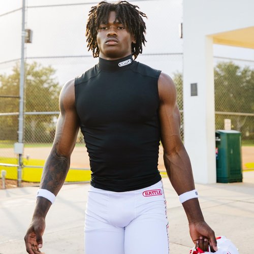 Battle Sports PRO Compression Sleeveless Mock Neck, 4 Way Stretch, Moisture Wicking for Adults (US, Alpha, Medium, Regular, Regular, White)