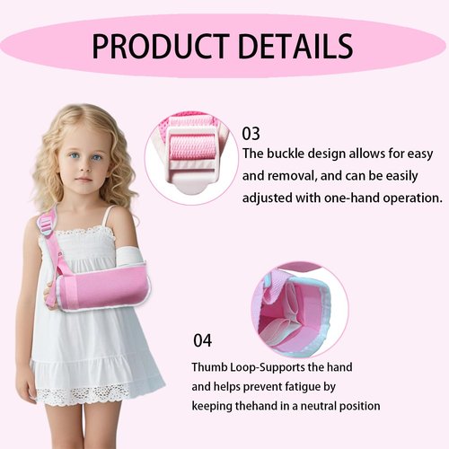 Adjustable Children's Arm Sling - Breathable Mesh Shoulder Stabilizer for Wrist/Elbow/Shoulder Injuries. This elbow support sling provides support for the wrist, elbow, and shoulder and is suitable for both the left and right arms (Pink, Small)