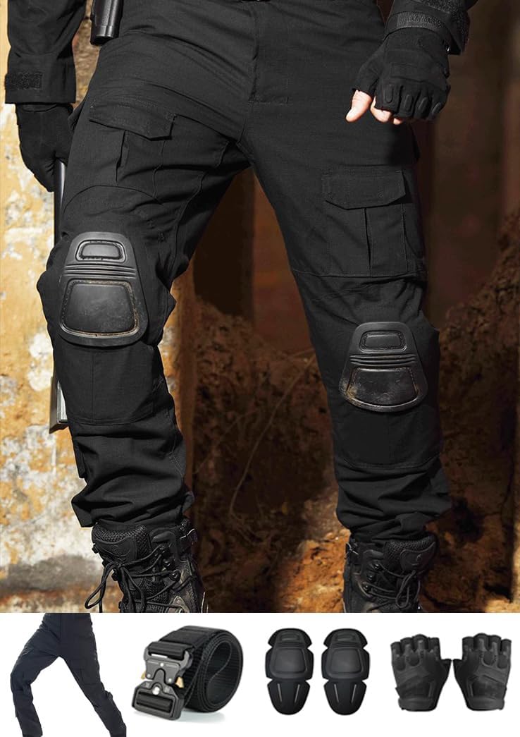 Skiennix Tactical Pants - Combat-Ready Design with Knee Pads & Belt | Camo Style for Men