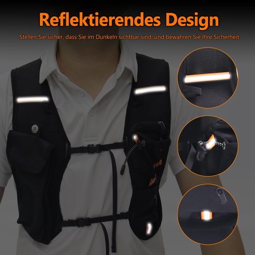 Lightweight Hydration Backpack with 2L Hydration Bladder & Compass & Whistle, Touch Phone Pocket, Breathable Reflective Hydro Water Backpack for Hiking Cycling Running Hydration Pack for Men Women