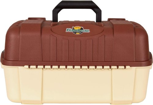 Flambeau Outdoors 2059 Fishing Tackle Box - Large All-Weather 7-Tray Organizer with 61 Compartments, Beige/Terracotta Brown