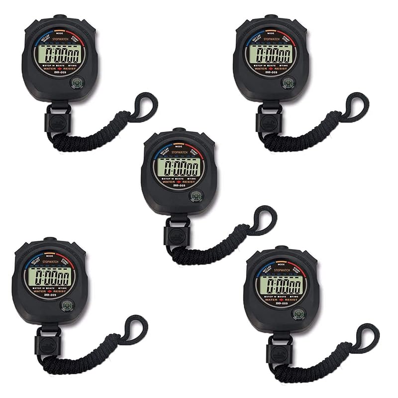 5-Pack Digital Stopwatch Timer with Large Display, Date, Time & Alarm – For Coaches & Referees (Variation: 5)