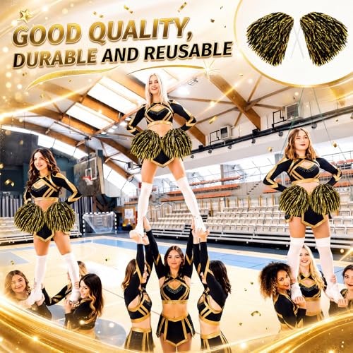 Vinsot Cheerleading Pom Poms Bulk Black Gold Mix 40 Pcs Metallic Foil School Spirit