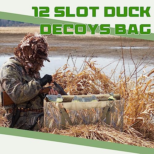 Waterfowl Decoy Bag with 12 Slots - Camouflage Mesh Drain for Hunting